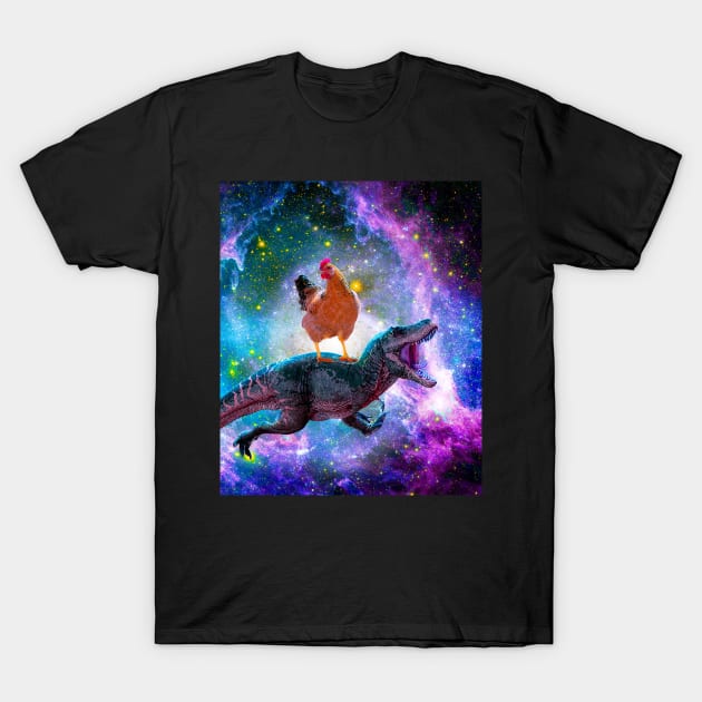 Chicken Riding Dinosaur In Space T-Shirt by Random Galaxy